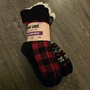 Muk Luks Women 2 Pack Tall Cabin Socks Buffalo Plaid Fair Isle Faux Fur Lined OS